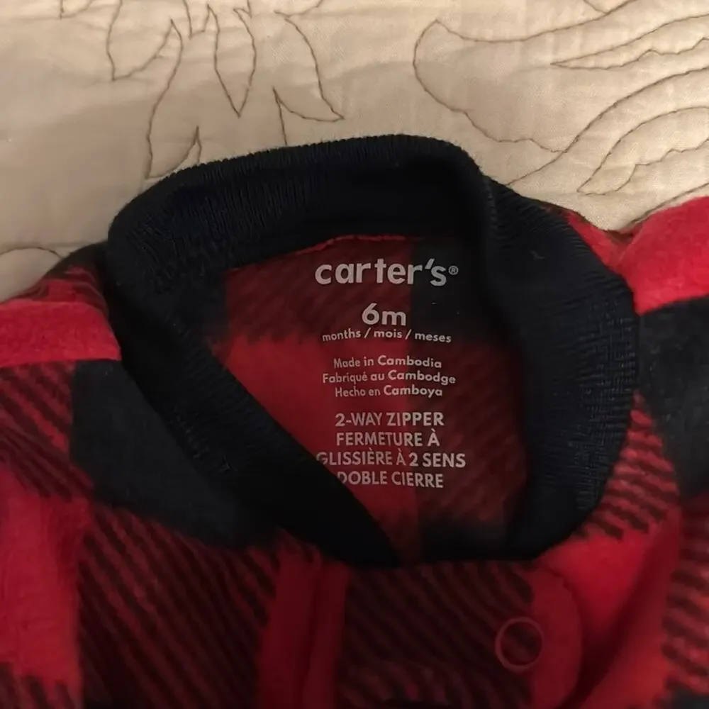 NWT Carter’s red black checked‎ moose footie